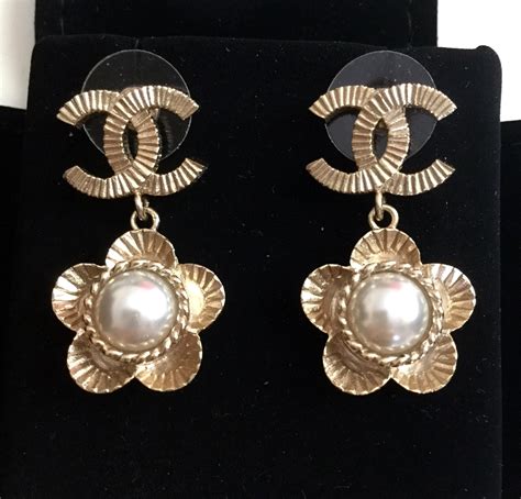 authentic chanel pearl drop earrings|Chanel vintage earrings pearl.